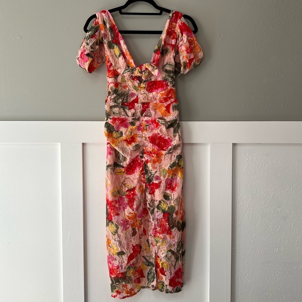 NWT For Love and Lemons Beth Midi Floral Lace Dress in Pink - Picture 7 of 12